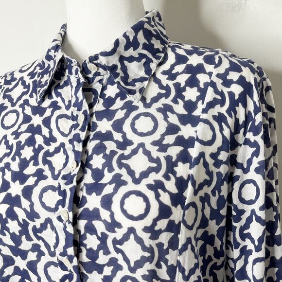 Roberta Roller Rabbit Women's Mouffa Shirt Dress M Blue White Print Long Sleeve - Picture 6 of 12